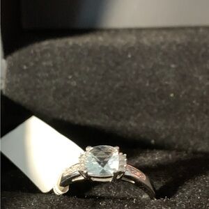 Aquamarine & Diamond Ring 10k White Gold Kay Jewelers Size 7 Brand New